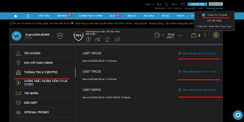 Hướng dẫn cập nhật ví USDT cho tài khoản Hướng dẫn cập nhật ví USDT cho tài khoản