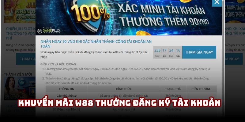 Khuyến mãi W88 thưởng đăng ký tài khoản Khuyến mãi W88 thưởng đăng ký tài khoản