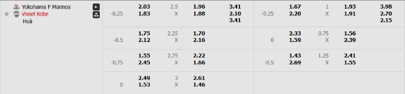 Tỷ lệ kèo trận đấu Yokohama vs Vissel chi tiết